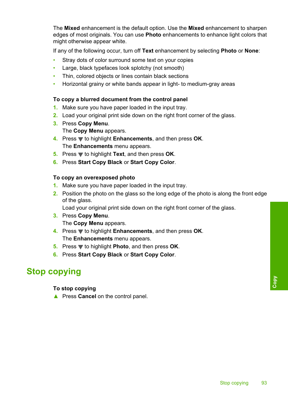 Stop copying | HP Photosmart C6280 All-in-One Printer User Manual | Page 94 / 189