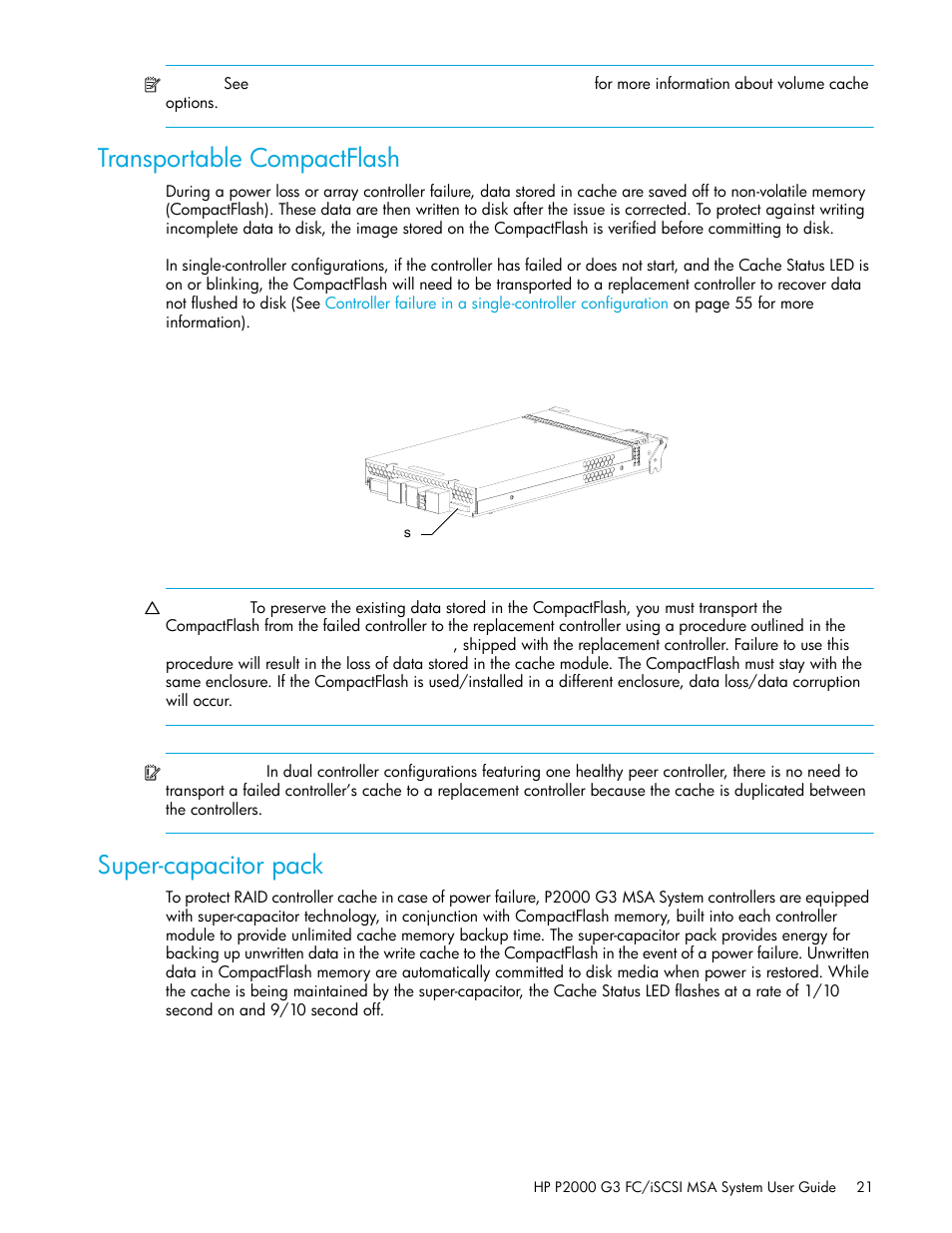 Transportable compactflash, Super-capacitor pack | HP MSA Controllers User Manual | Page 21 / 84