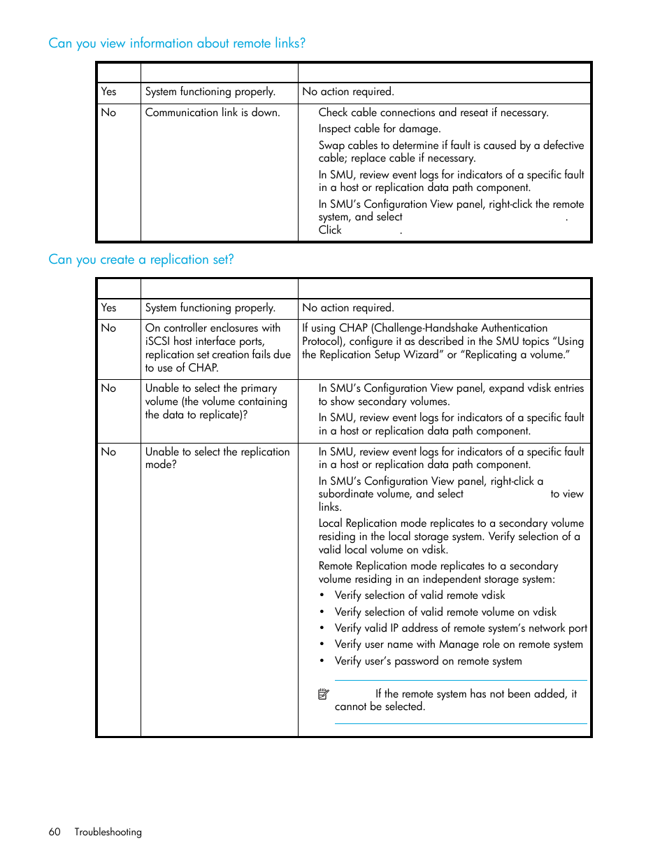 Can you view information about remote links, Can you create a replication set | HP MSA Controllers User Manual | Page 60 / 84