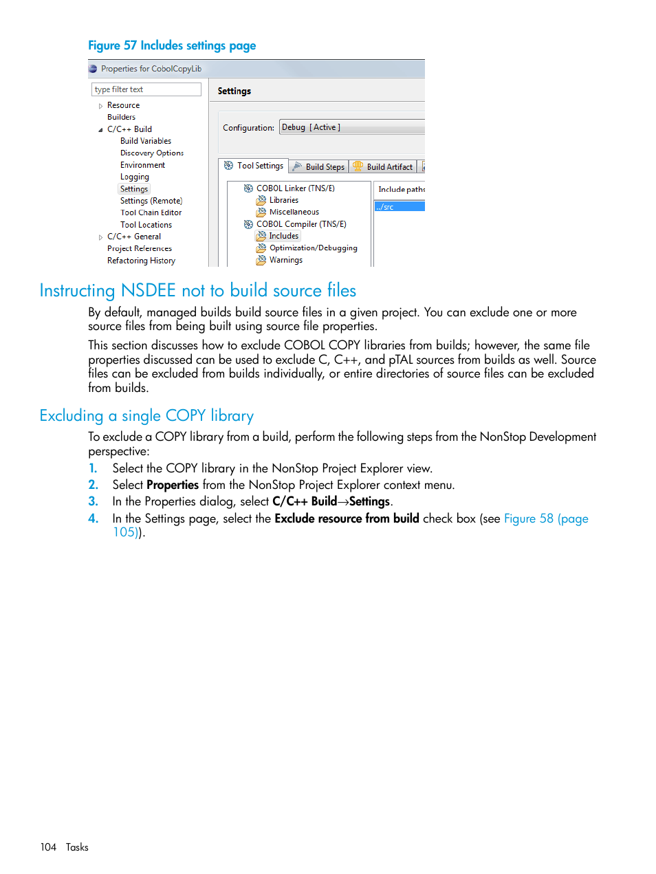 Instructing nsdee not to build source files, Excluding a single copy library | HP Integrity NonStop J-Series User Manual | Page 104 / 163