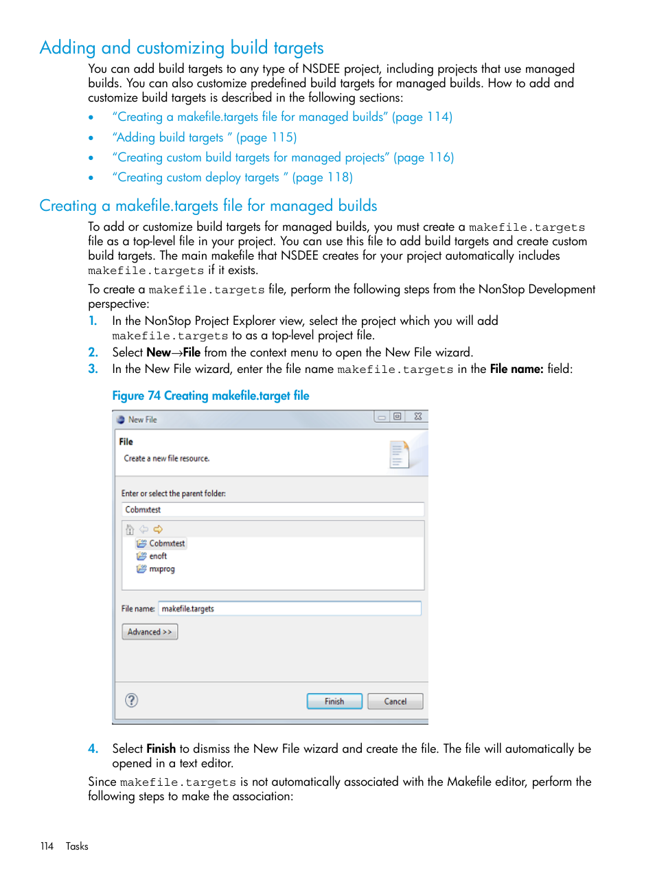 Adding and customizing build targets, Creating makefile.target file | HP Integrity NonStop J-Series User Manual | Page 114 / 163