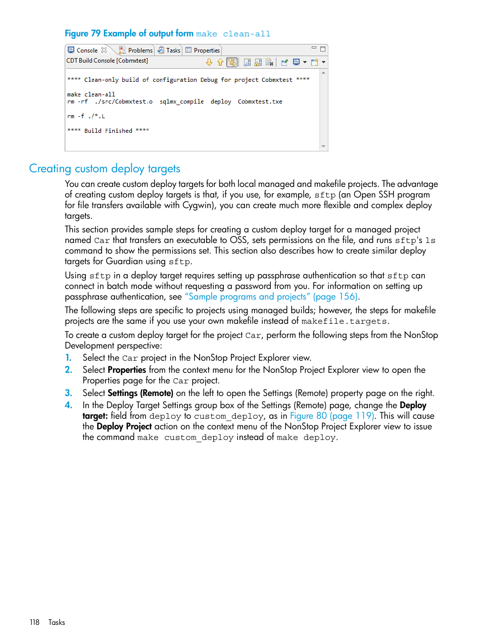 Creating custom deploy targets, Example of output form make clean-all | HP Integrity NonStop J-Series User Manual | Page 118 / 163
