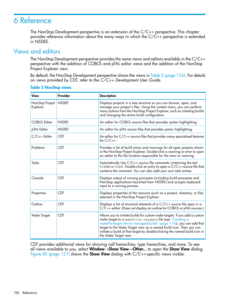 6 reference, Views and editors, Nonstop views | HP Integrity NonStop J-Series User Manual | Page 126 / 163