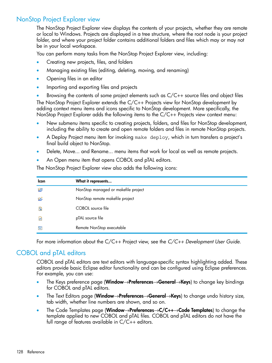 Nonstop project explorer view, Cobol and ptal editors, Nonstop project | HP Integrity NonStop J-Series User Manual | Page 128 / 163