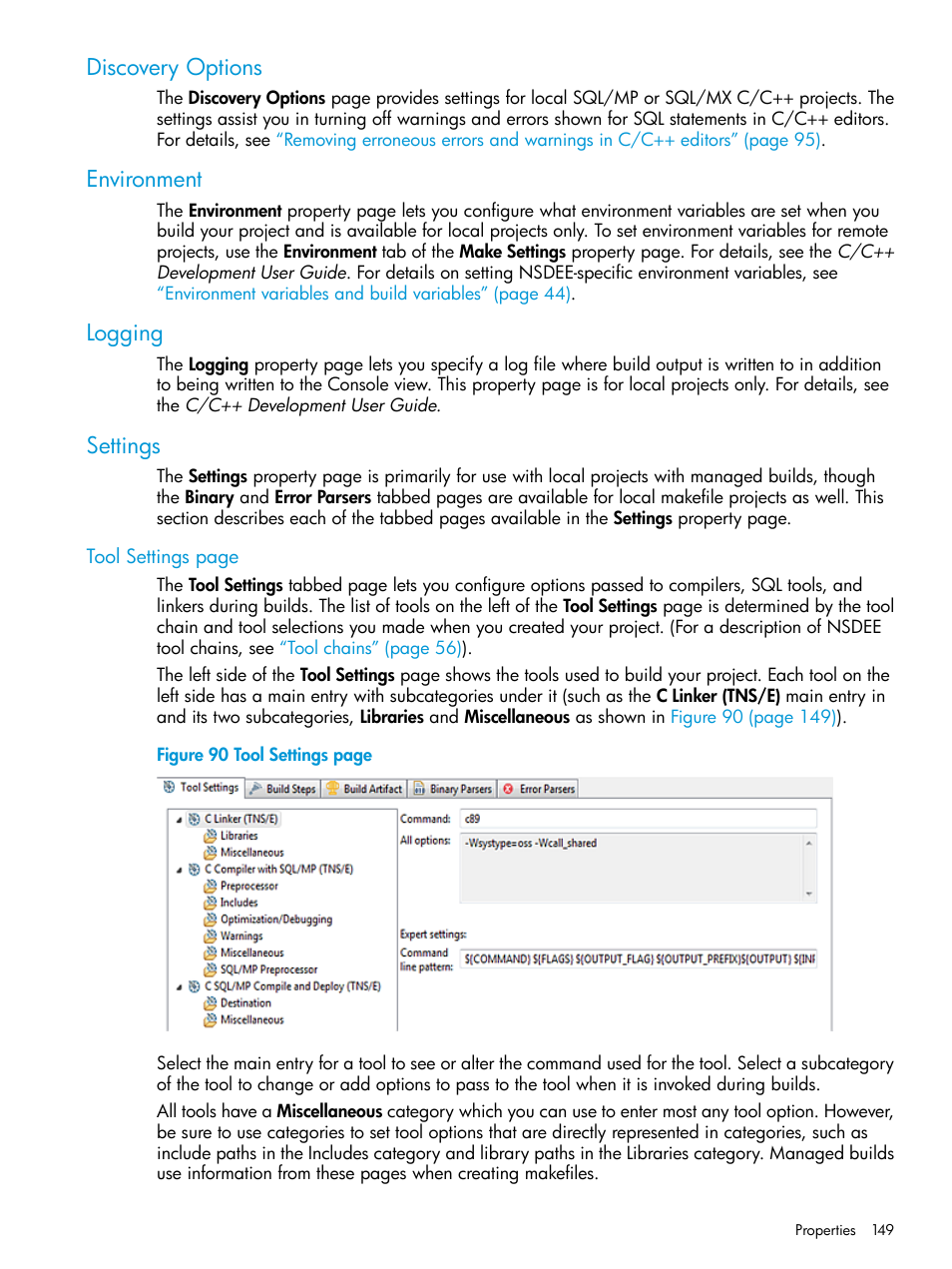 Discovery options, Environment, Logging | Settings, Discovery options environment logging settings | HP Integrity NonStop J-Series User Manual | Page 149 / 163
