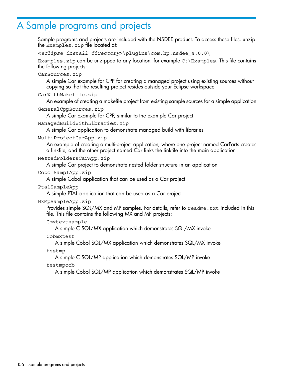 A sample programs and projects | HP Integrity NonStop J-Series User Manual | Page 156 / 163