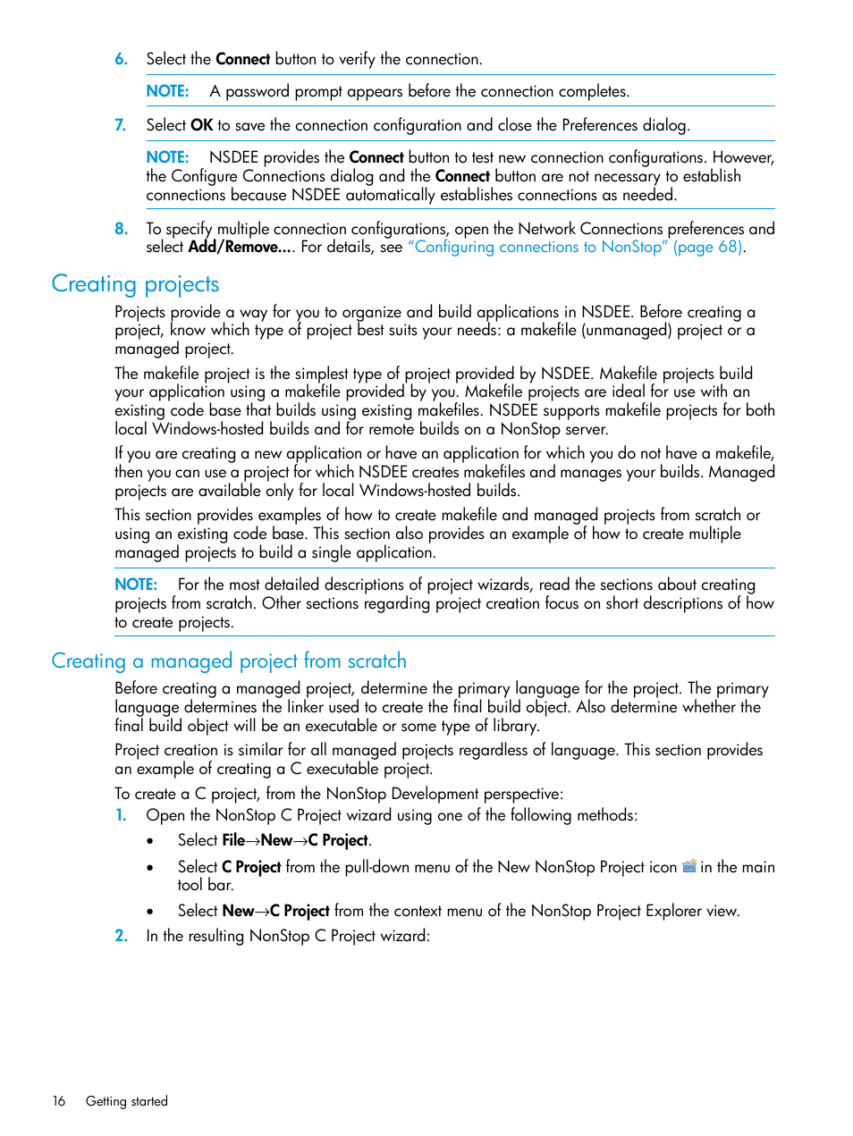 Creating projects, Creating a managed project from scratch | HP Integrity NonStop J-Series User Manual | Page 16 / 163