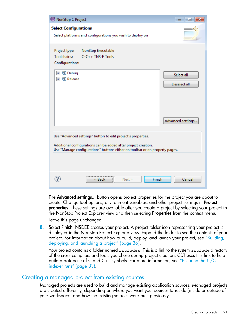 Creating a managed project from existing sources | HP Integrity NonStop J-Series User Manual | Page 21 / 163