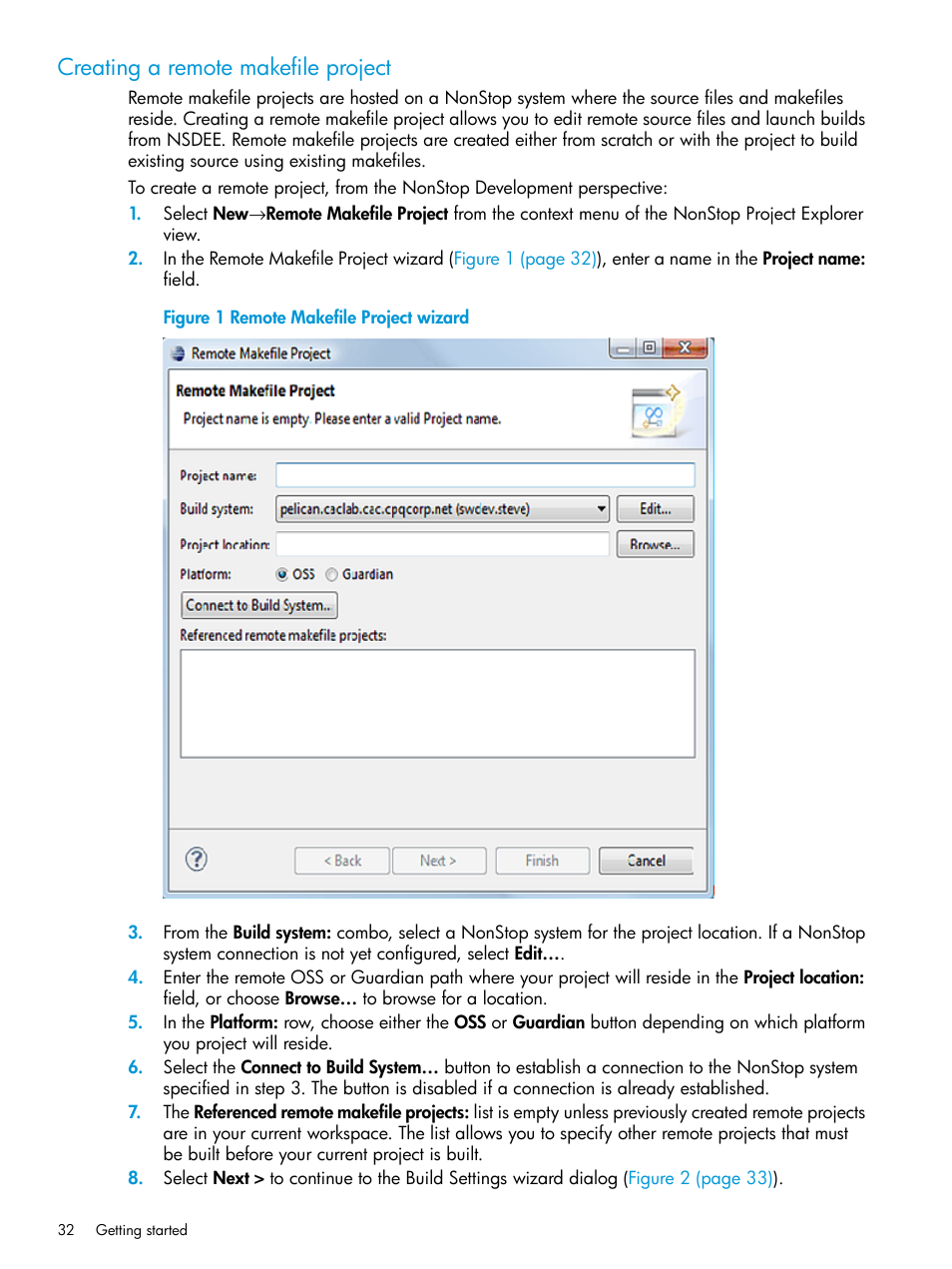 Creating a remote makefile project, Remote makefile project wizard | HP Integrity NonStop J-Series User Manual | Page 32 / 163