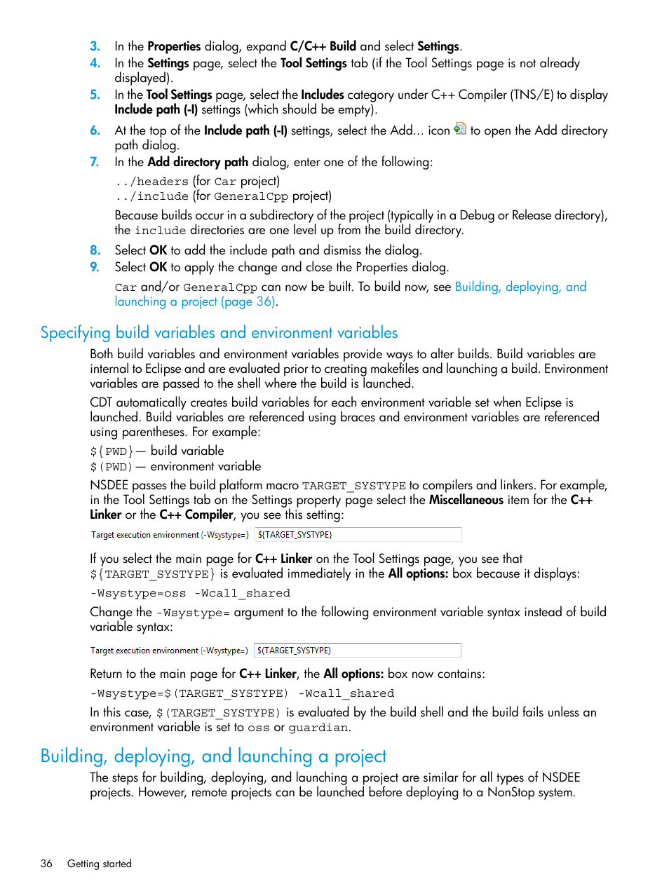 Building, deploying, and launching a project, Building, Building, deploying, and launching a | Building, deploying, and | HP Integrity NonStop J-Series User Manual | Page 36 / 163