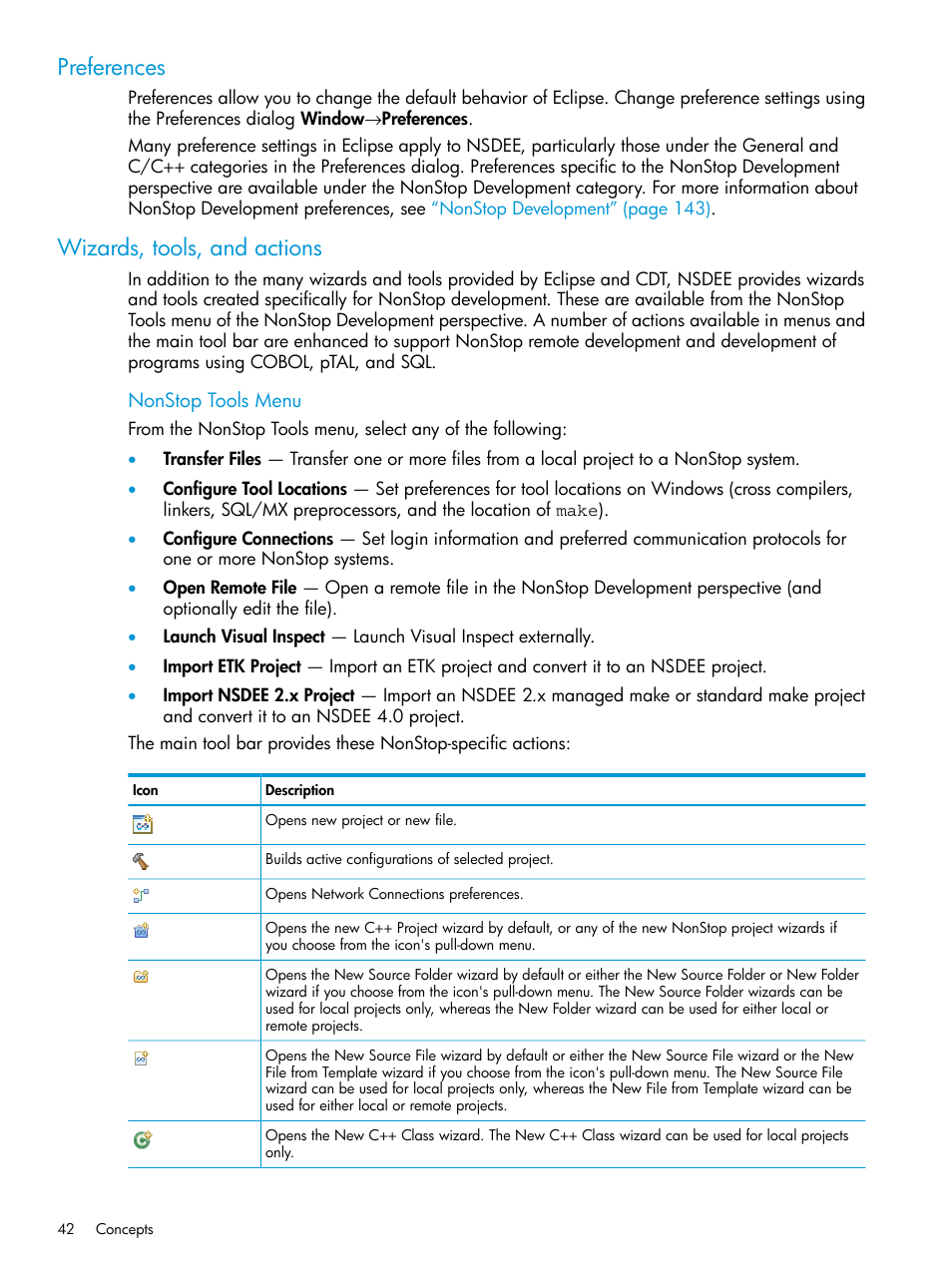 Preferences, Wizards, tools, and actions, Preferences wizards, tools, and actions | HP Integrity NonStop J-Series User Manual | Page 42 / 163