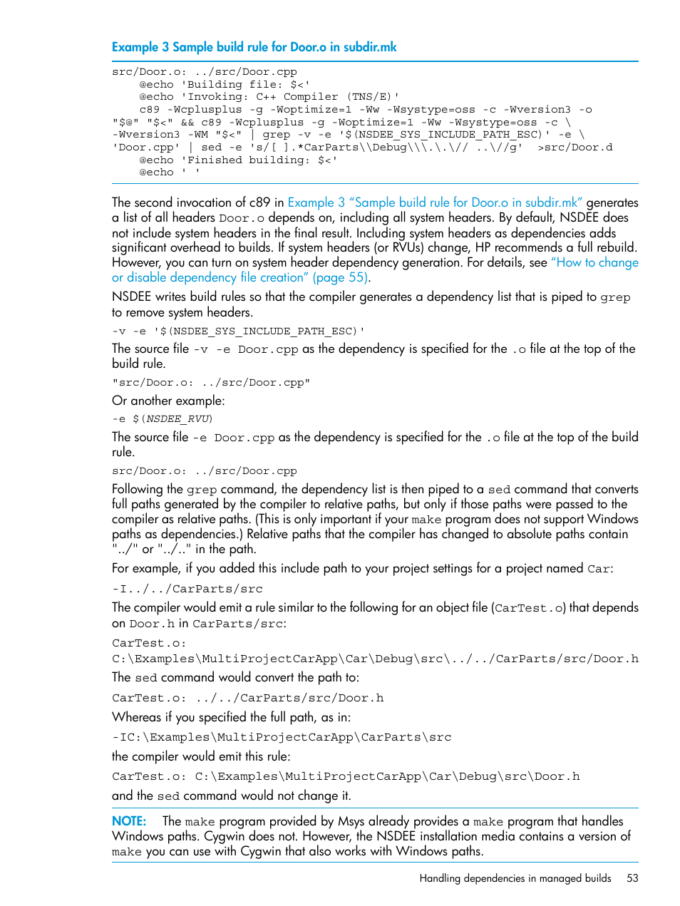 Sample build rule for door.o in subdir.mk | HP Integrity NonStop J-Series User Manual | Page 53 / 163