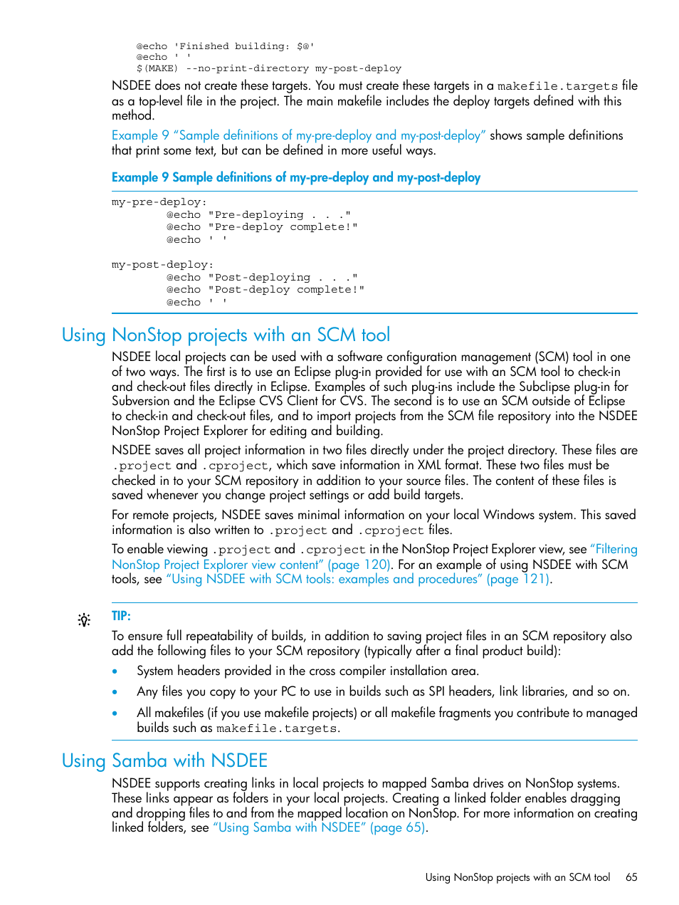 Using nonstop projects with an scm tool, Using samba with nsdee | HP Integrity NonStop J-Series User Manual | Page 65 / 163