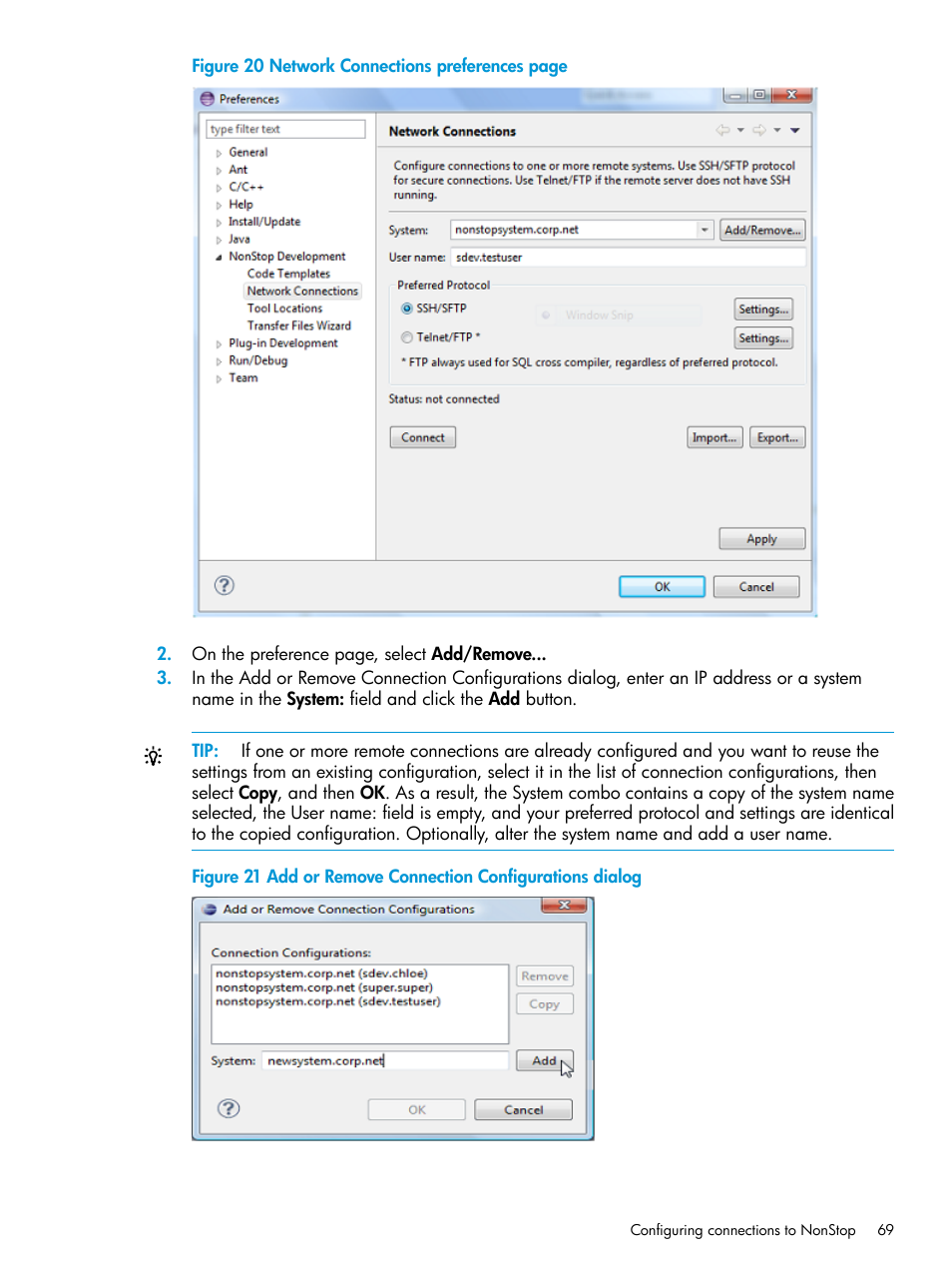 Add or remove connection configurations dialog | HP Integrity NonStop J-Series User Manual | Page 69 / 163