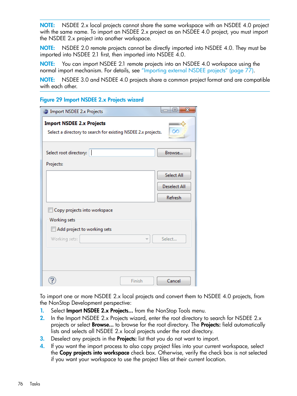 Import nsdee 2.x projects wizard | HP Integrity NonStop J-Series User Manual | Page 76 / 163