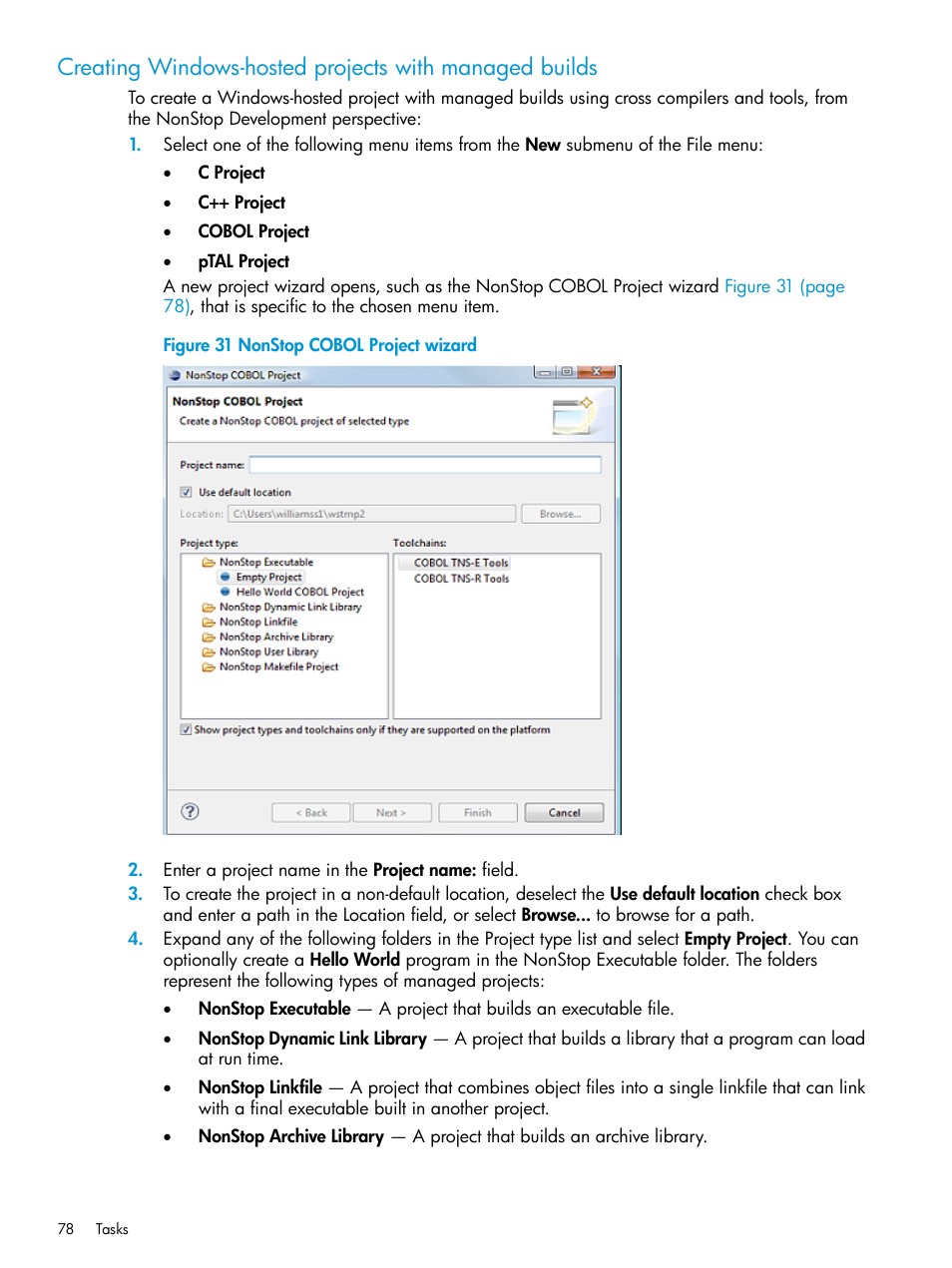 Nonstop cobol project wizard | HP Integrity NonStop J-Series User Manual | Page 78 / 163