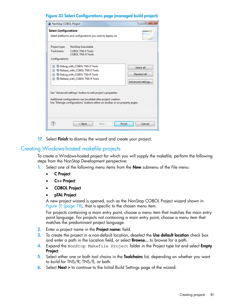 Creating windows-hosted makefile projects | HP Integrity NonStop J-Series User Manual | Page 81 / 163