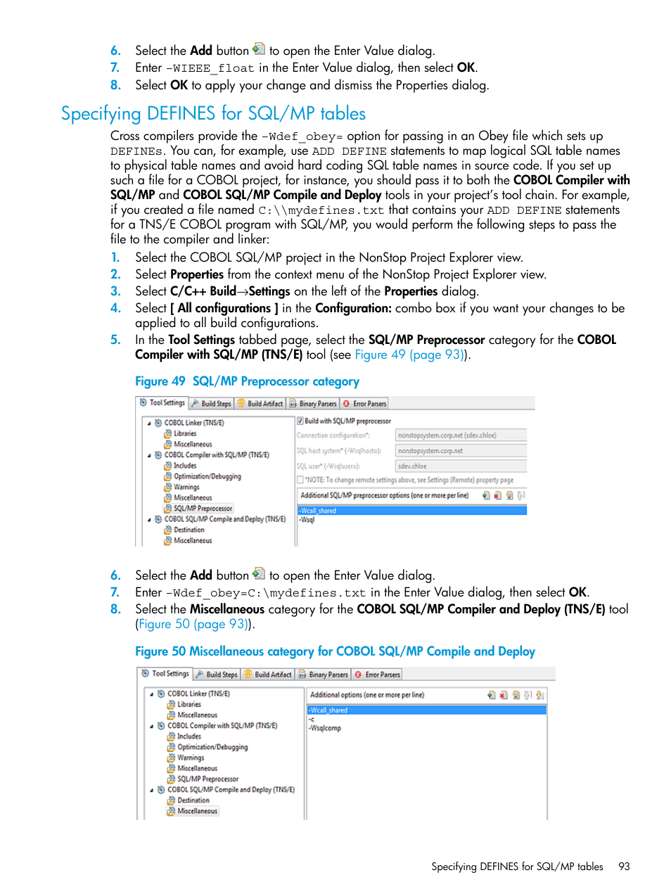 Specifying defines for sql/mp tables, Sql/mp preprocessor category | HP Integrity NonStop J-Series User Manual | Page 93 / 163