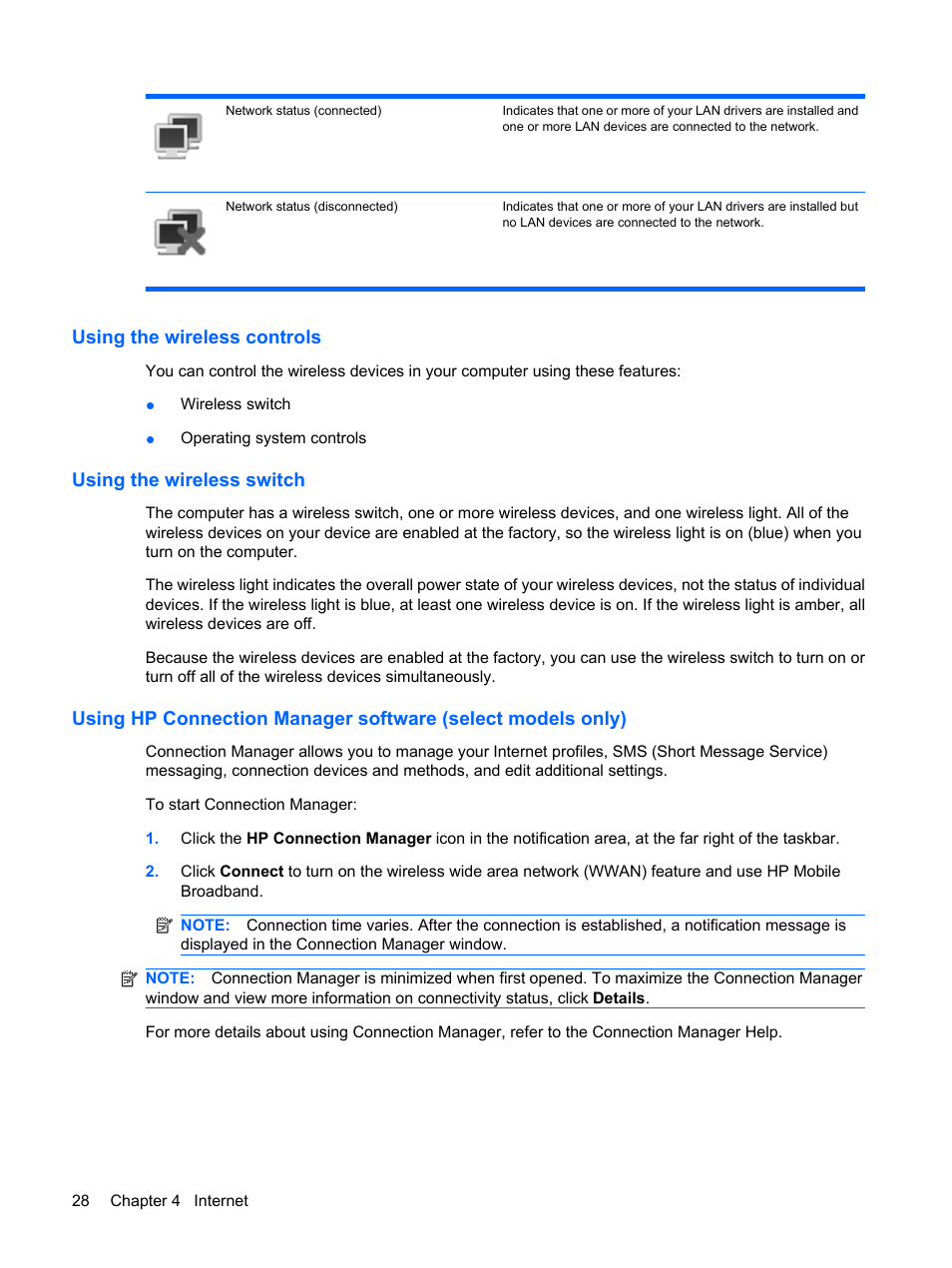 Using the wireless controls, Using the wireless switch | HP Compaq Mini 110c-1150EB PC User Manual | Page 36 / 87