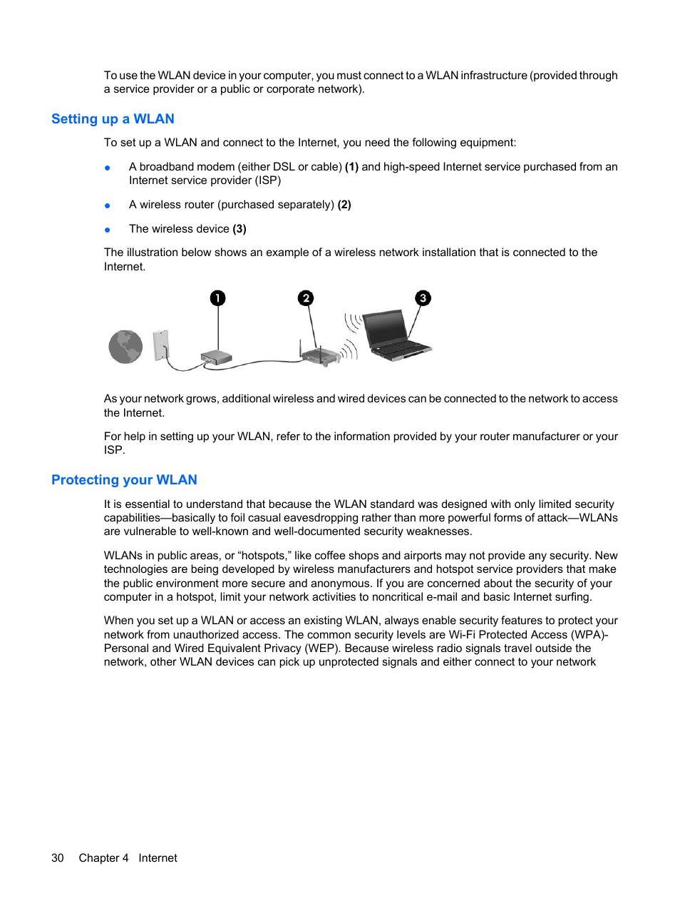 Setting up a wlan, Protecting your wlan, Setting up a wlan protecting your wlan | HP Compaq Mini 110c-1150EB PC User Manual | Page 38 / 87