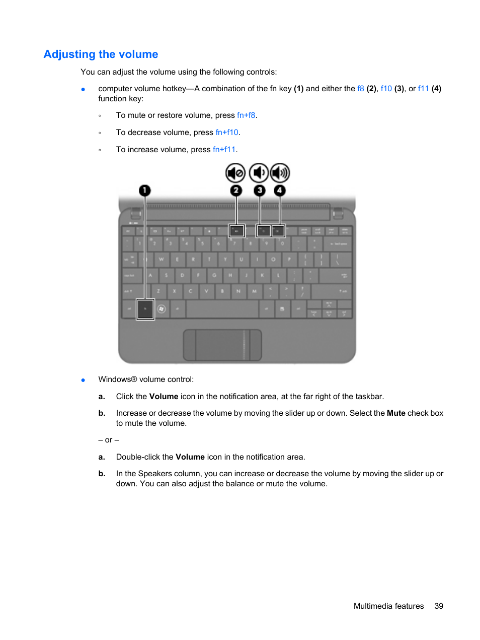 Adjusting the volume | HP Compaq Mini 110c-1150EB PC User Manual | Page 47 / 87