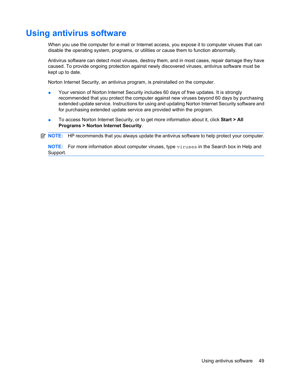 Using antivirus software | HP Compaq Mini 110c-1150EB PC User Manual | Page 57 / 87