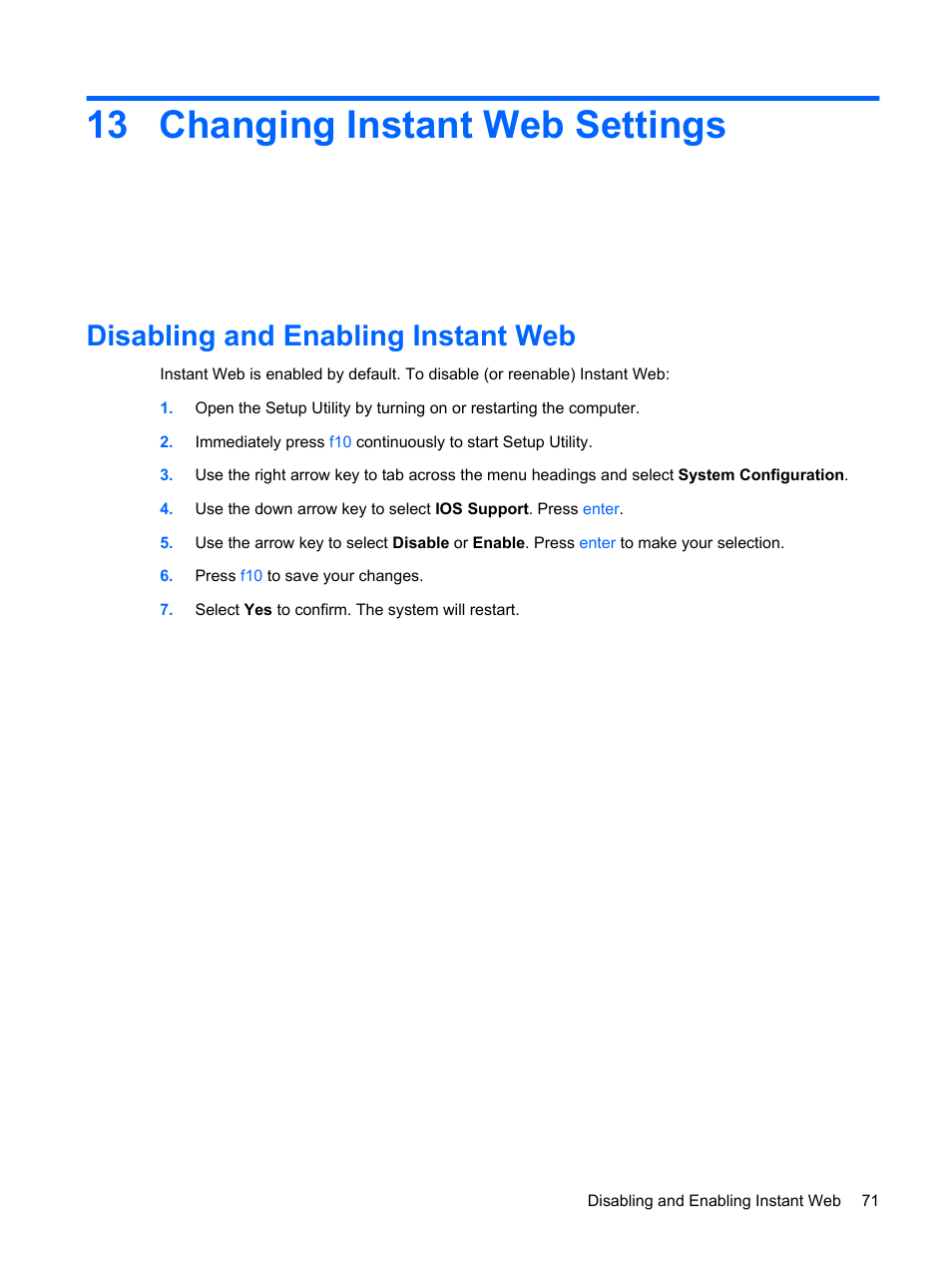 Changing instant web settings, Disabling and enabling instant web, 13 changing instant web settings | HP Compaq Mini 110c-1150EB PC User Manual | Page 79 / 87