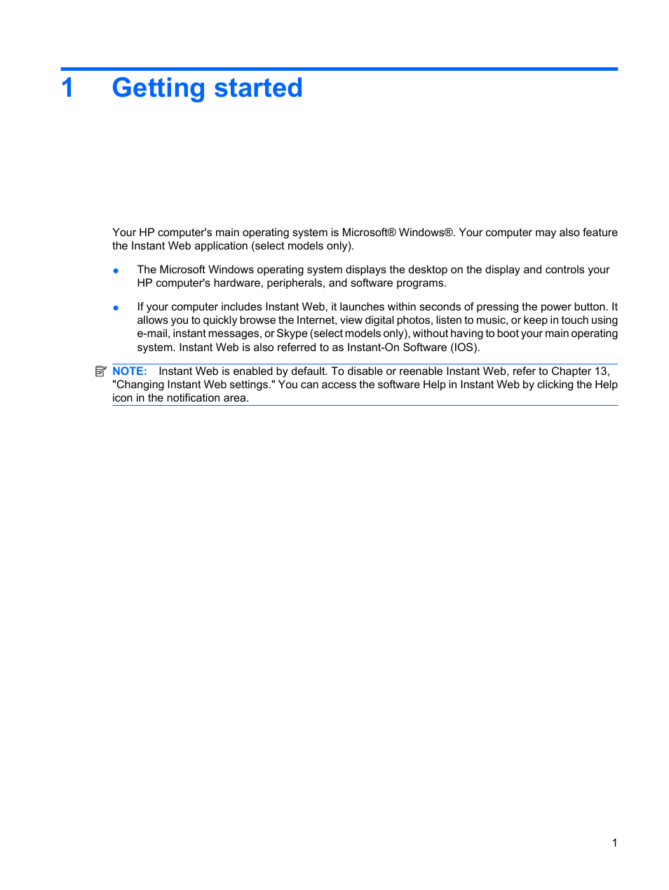 Getting started, 1 getting started, 1getting started | HP Compaq Mini 110c-1150EB PC User Manual | Page 9 / 87
