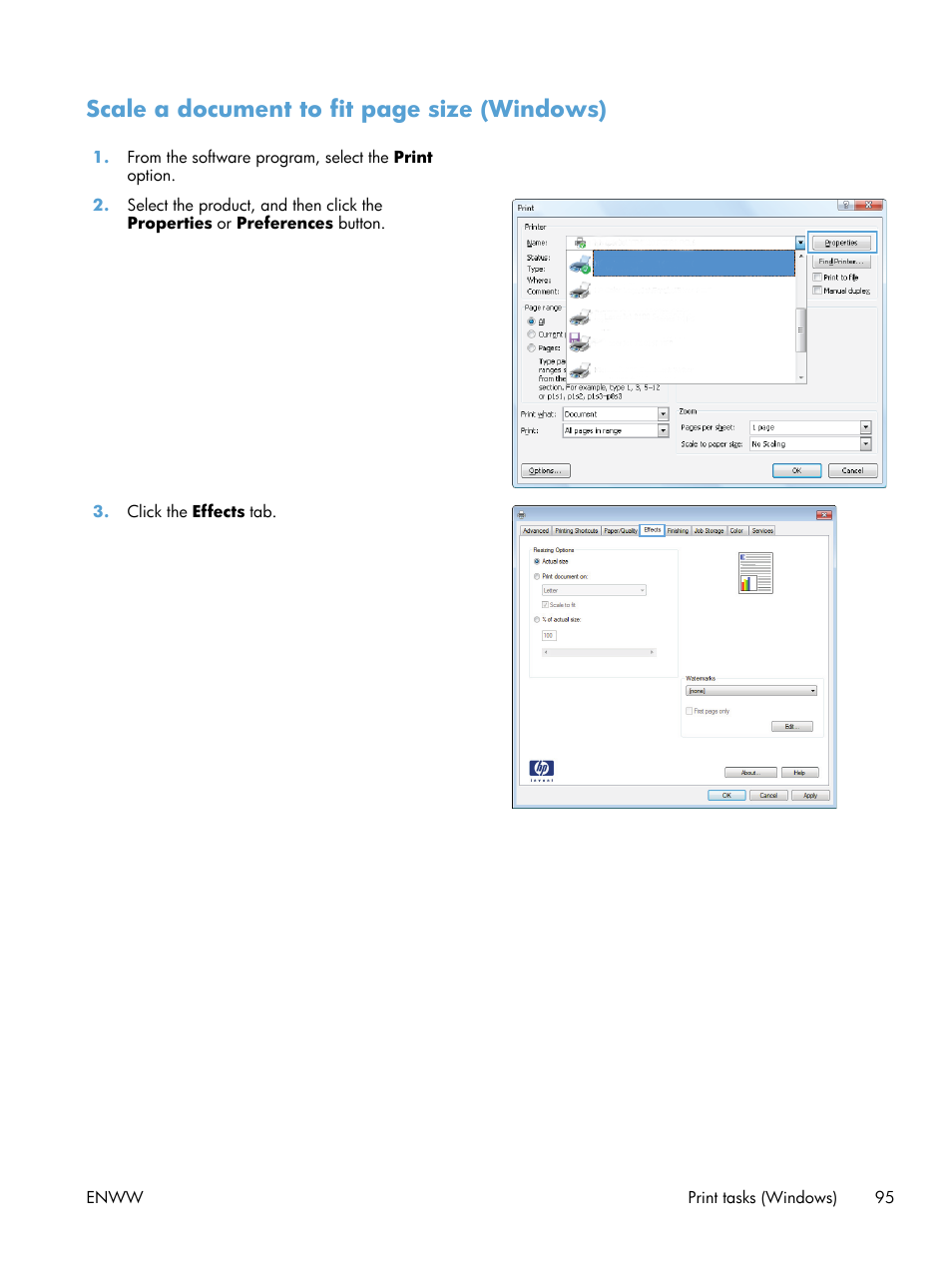 Scale a document to fit page size (windows) | HP LaserJet Enterprise 500 Color MFP M575 User Manual | Page 111 / 354