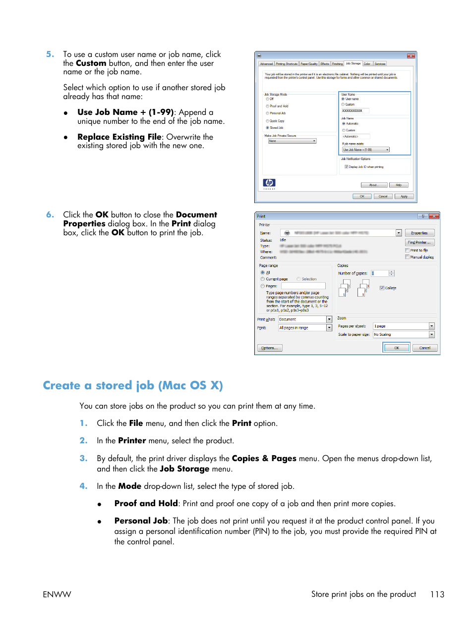 Create a stored job (mac os x) | HP LaserJet Enterprise 500 Color MFP M575 User Manual | Page 129 / 354