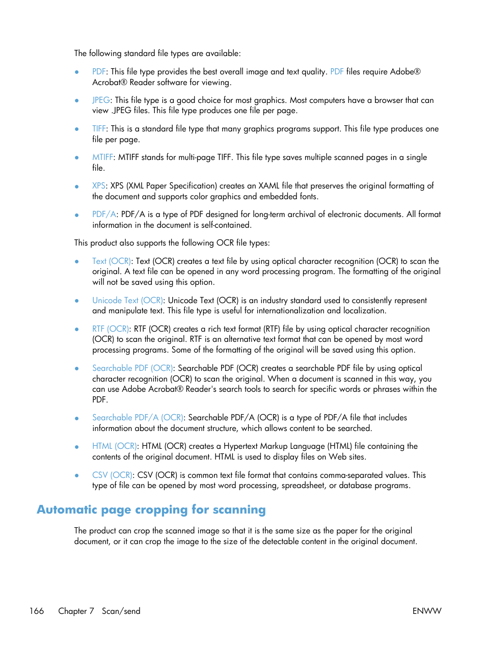 Automatic page cropping for scanning | HP LaserJet Enterprise 500 Color MFP M575 User Manual | Page 182 / 354