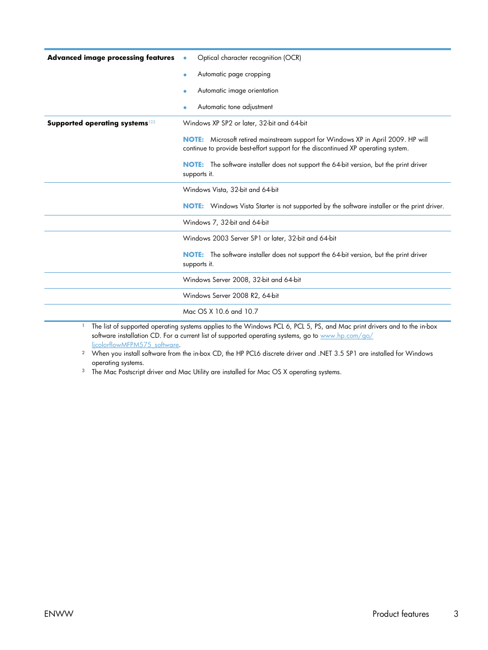 Enww product features 3 | HP LaserJet Enterprise 500 Color MFP M575 User Manual | Page 19 / 354