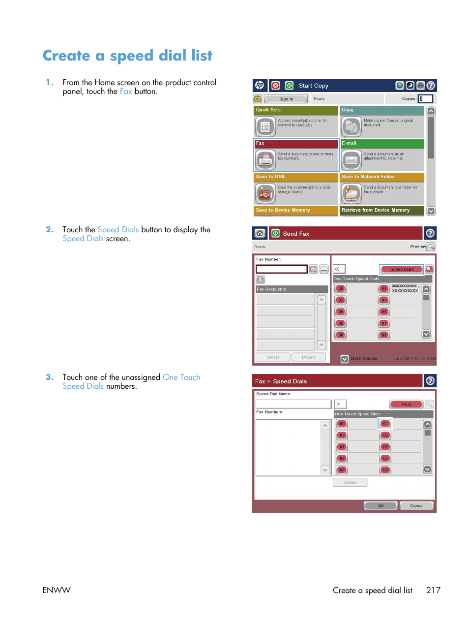 Create a speed dial list | HP LaserJet Enterprise 500 Color MFP M575 User Manual | Page 233 / 354