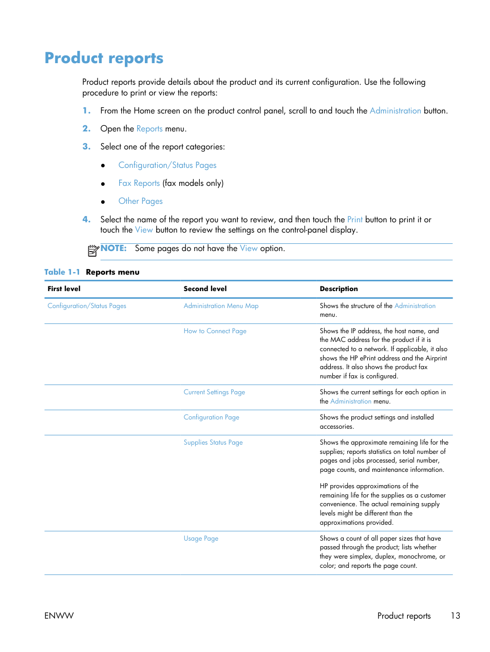 Product reports | HP LaserJet Enterprise 500 Color MFP M575 User Manual | Page 29 / 354