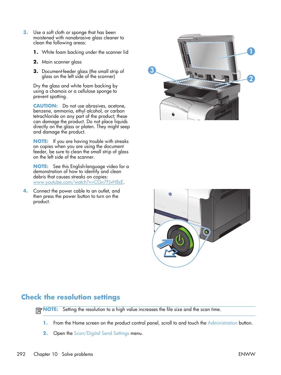 Check the resolution settings | HP LaserJet Enterprise 500 Color MFP M575 User Manual | Page 308 / 354