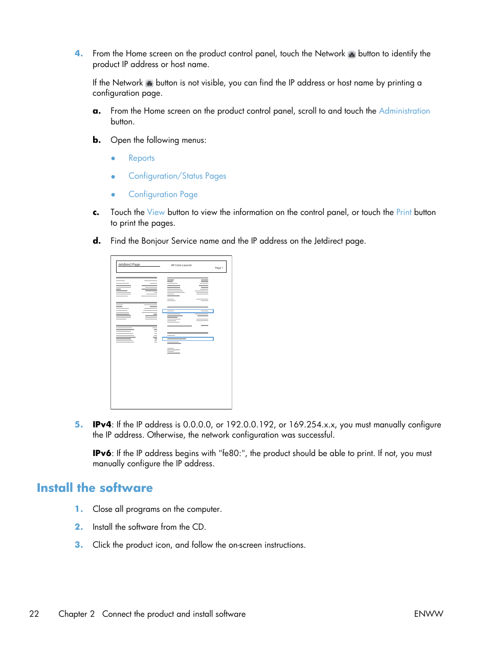 Install the software | HP LaserJet Enterprise 500 Color MFP M575 User Manual | Page 38 / 354