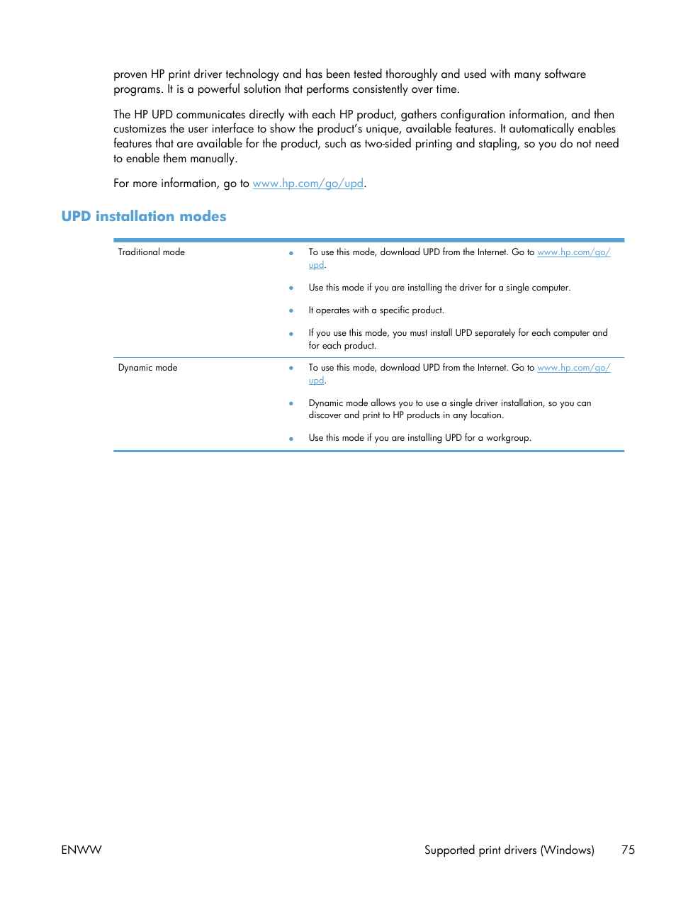 Upd installation modes | HP LaserJet Enterprise 500 Color MFP M575 User Manual | Page 91 / 354