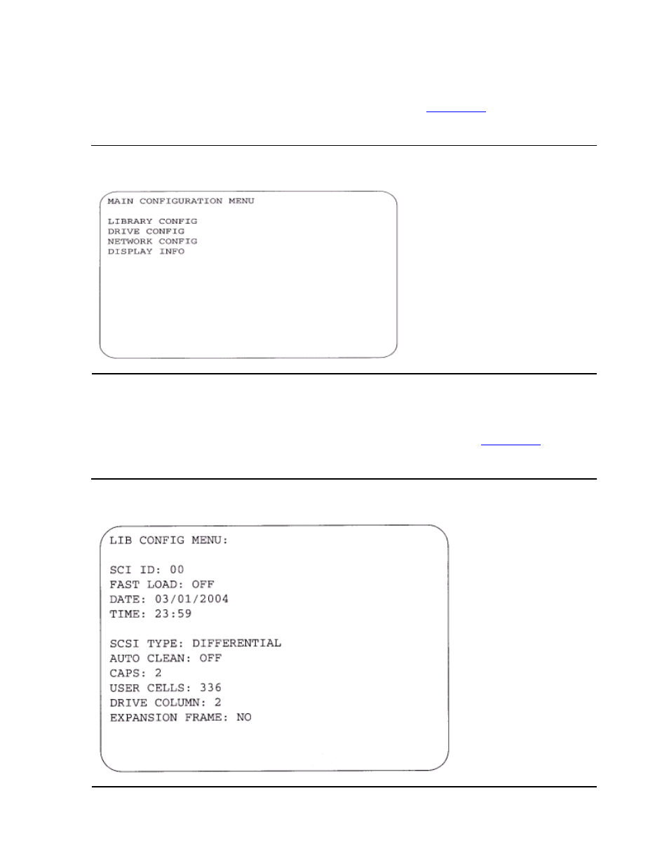Configuration menu, Library configuration, Figure 4-8 | Figure 4-9, Library configuration menu | HP NonStop G-Series User Manual | Page 47 / 140