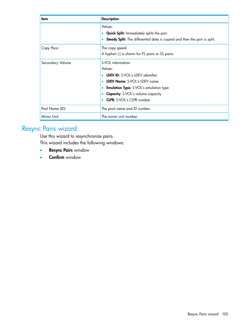 Resync pairs wizard | HP XP P9500 Storage User Manual | Page 105 / 116