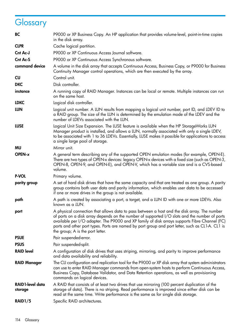 Glossary | HP XP P9500 Storage User Manual | Page 114 / 116