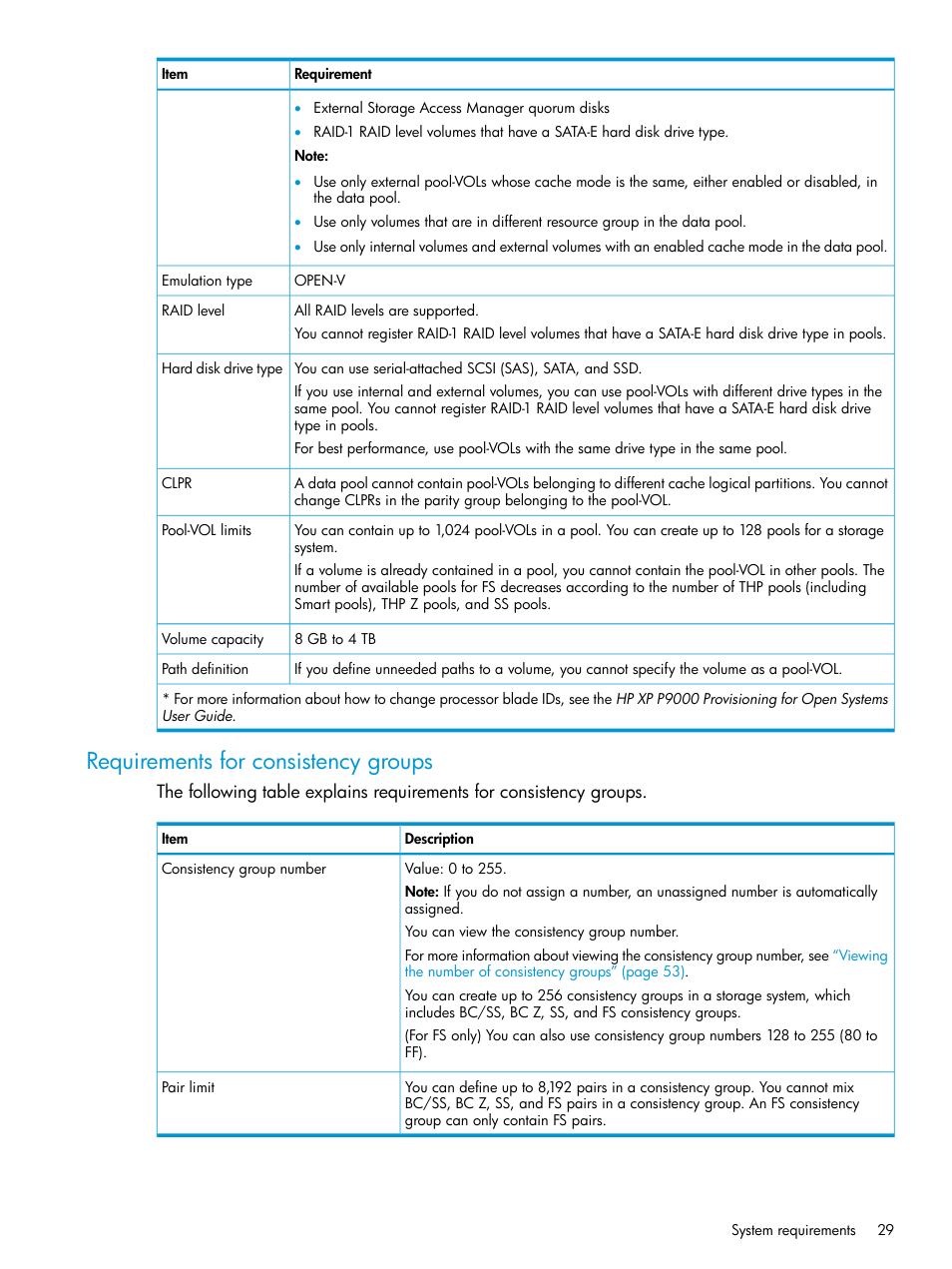 Requirements for consistency groups | HP XP P9500 Storage User Manual | Page 29 / 116