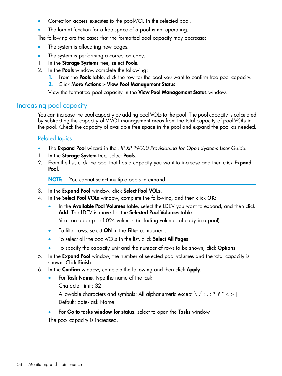 Increasing pool capacity | HP XP P9500 Storage User Manual | Page 58 / 116