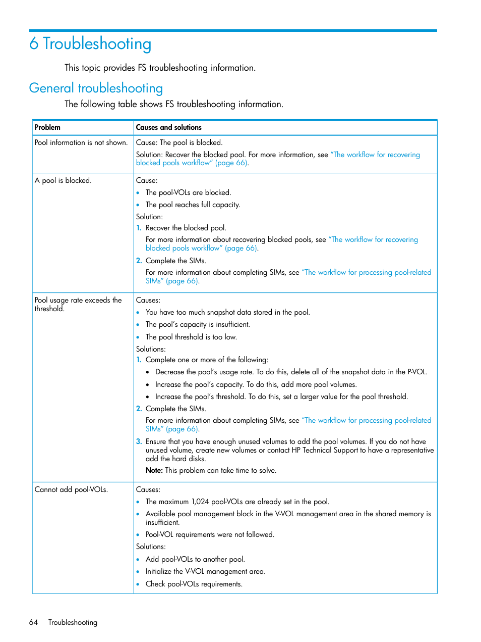 6 troubleshooting, General troubleshooting | HP XP P9500 Storage User Manual | Page 64 / 116