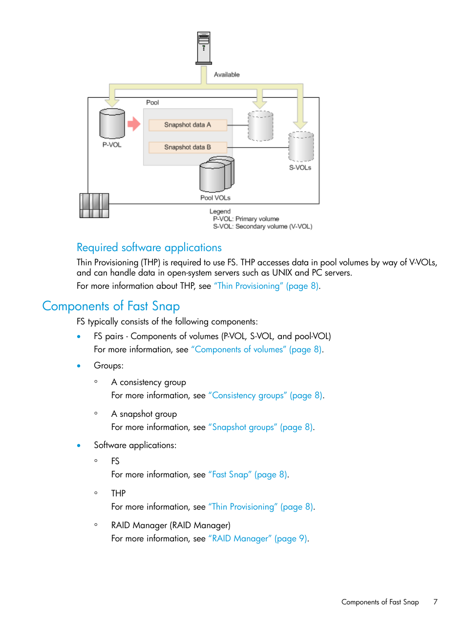 Components of fast snap, Required software applications | HP XP P9500 Storage User Manual | Page 7 / 116