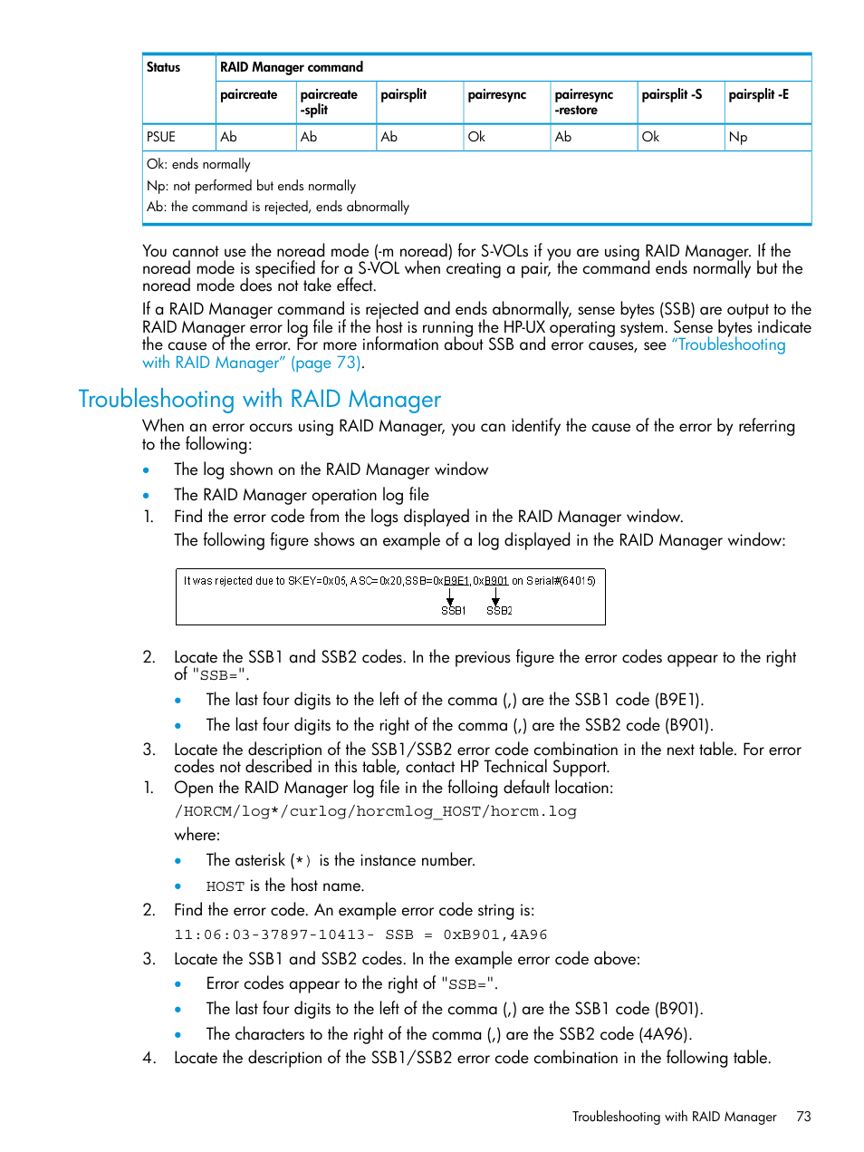 Troubleshooting with raid manager | HP XP P9500 Storage User Manual | Page 73 / 116