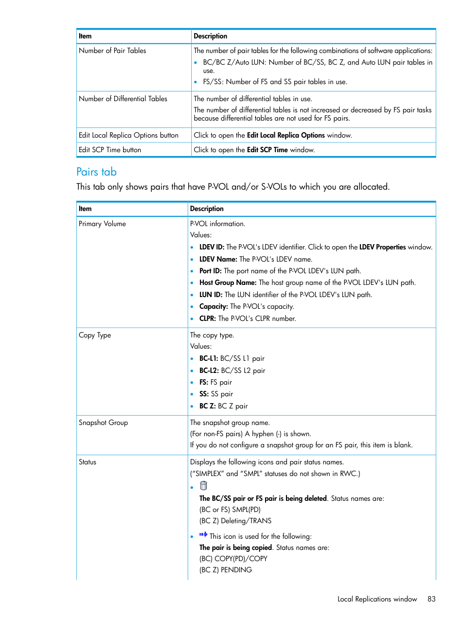 Pairs tab | HP XP P9500 Storage User Manual | Page 83 / 116