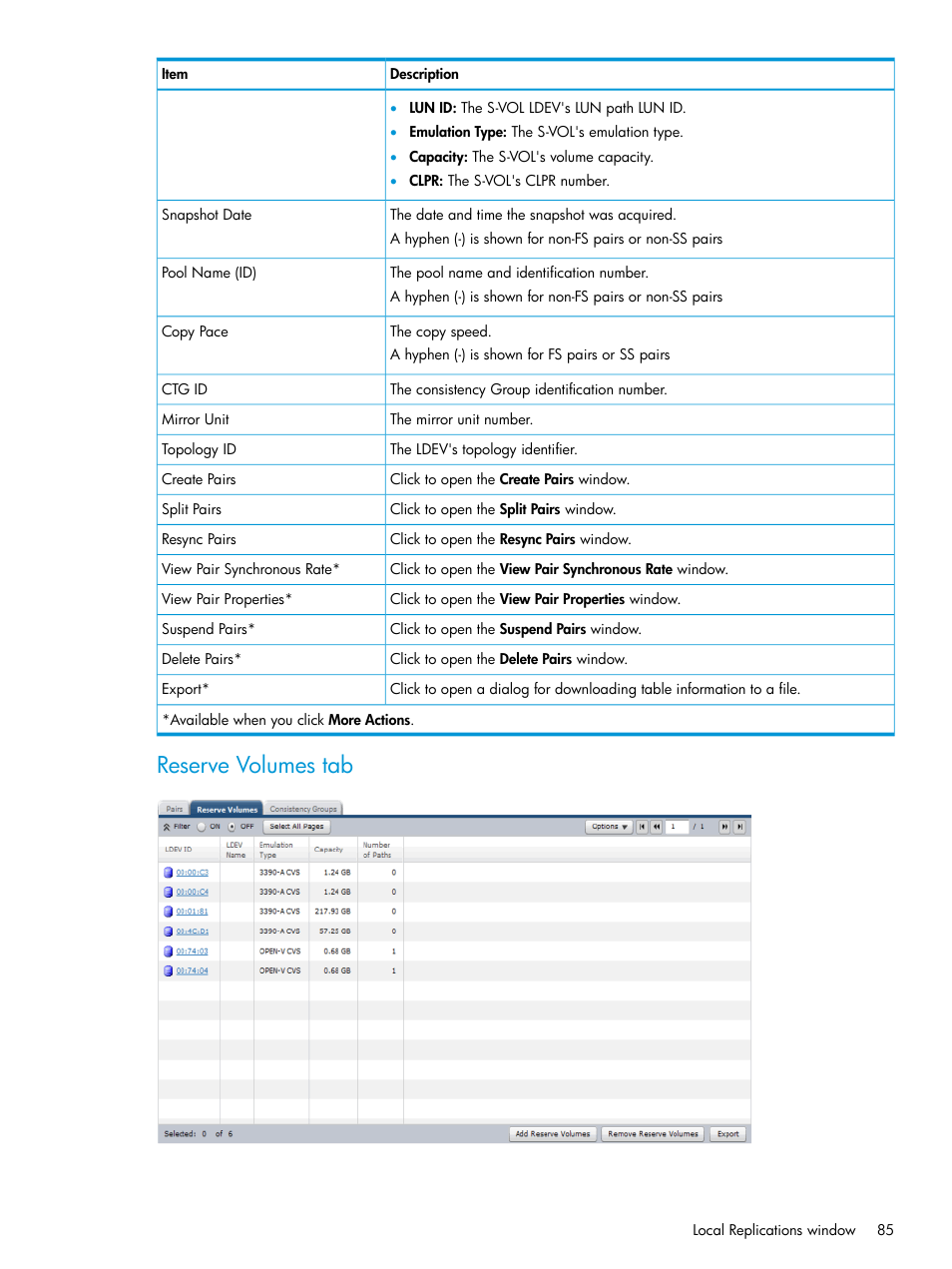 Reserve volumes tab | HP XP P9500 Storage User Manual | Page 85 / 116