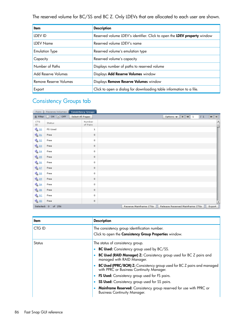 Consistency groups tab | HP XP P9500 Storage User Manual | Page 86 / 116