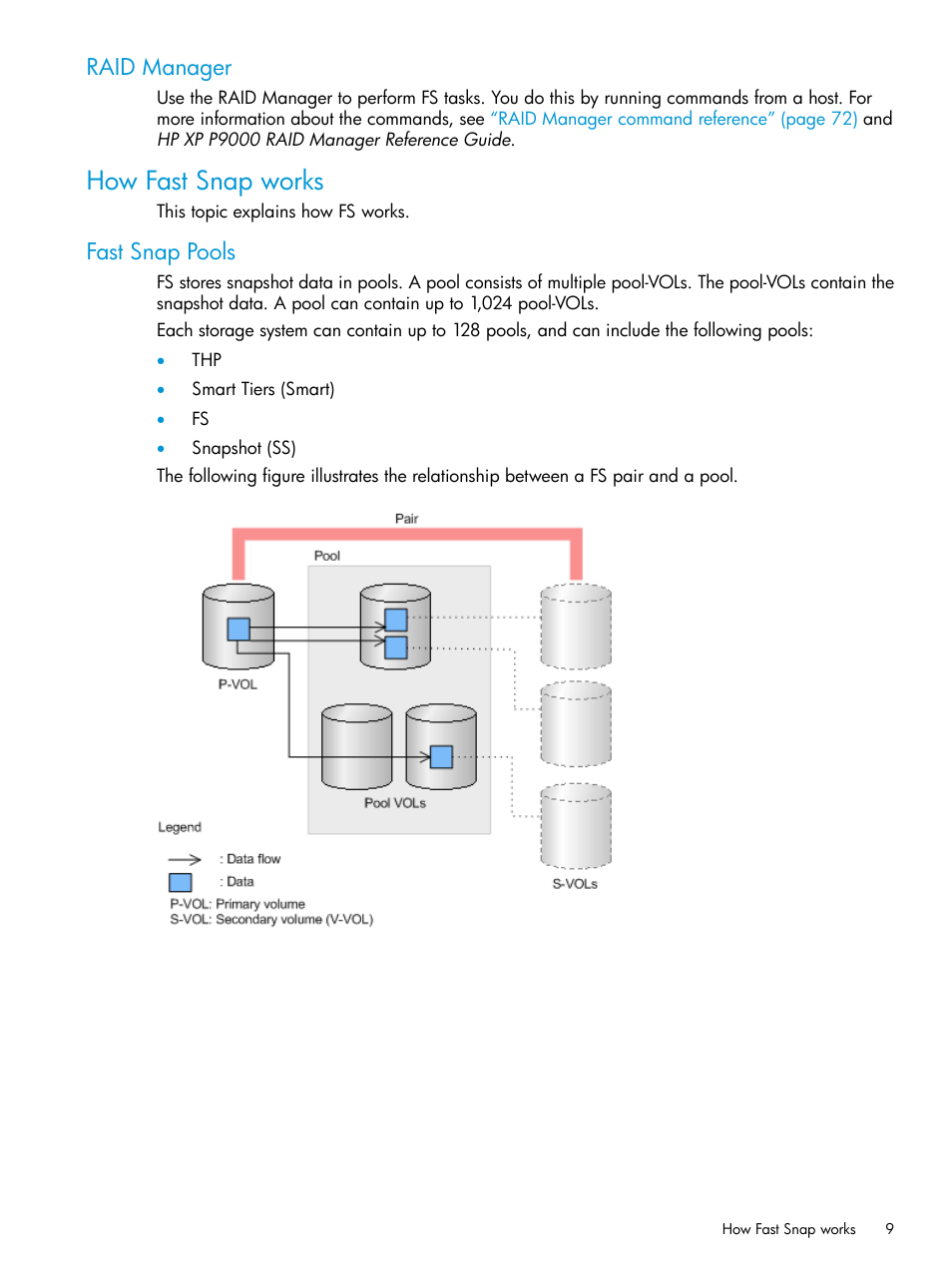 Raid manager, How fast snap works, Fast snap pools | HP XP P9500 Storage User Manual | Page 9 / 116