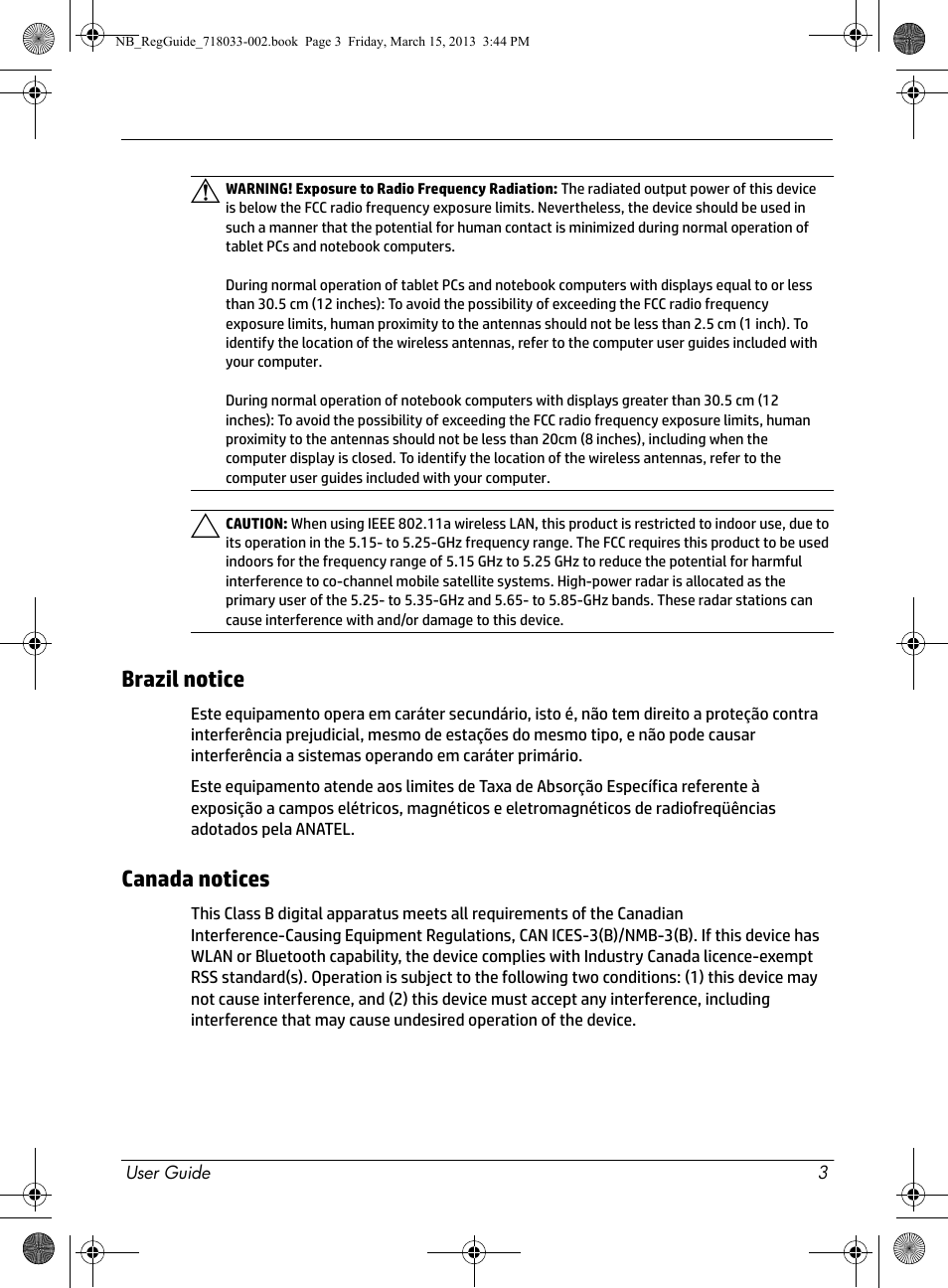 Brazil notice, Canada notices | HP Chromebox CB1-016 PC User Manual | Page 5 / 28